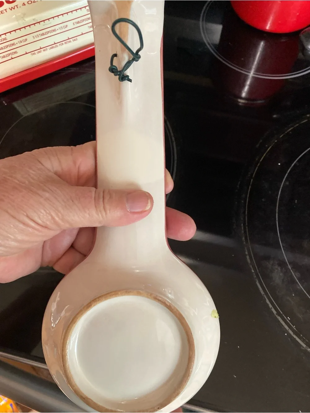 Ceramic Spoon Rest in Red Floral Accent